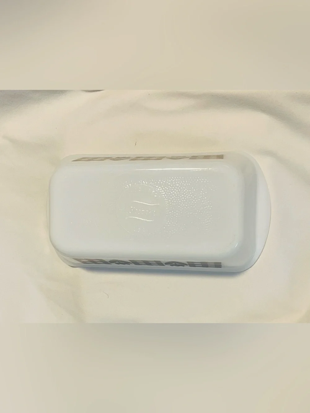 Vintage 70s Glasbake 1.5 Qt Milk Glass Loaf Pan- White/Brown Gingham/Tulips-J522